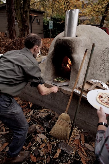UW cob oven with pizza